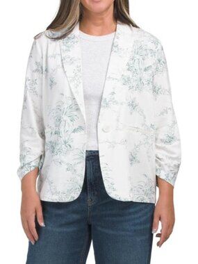 GEMMA+ JANE Linen Blend Printed Ruched Sleeve Blazer